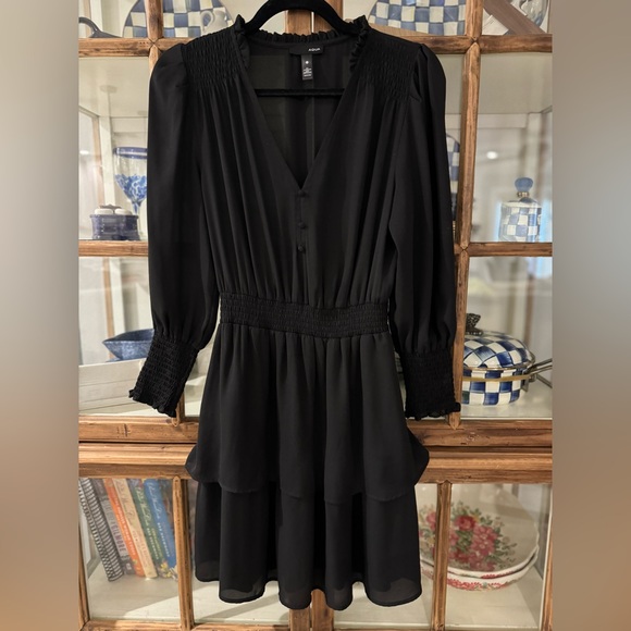 Aqua Smocked Black Mini Dress | Exclusive Bloomingdale’s LBD Ruffle Tiered Sz S - Picture 5 of 5